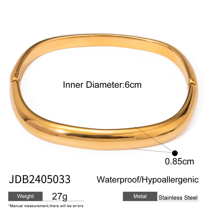 J&D 18K Gold Plated Stainless Steel Bracelet Jewelry Smooth Surface Clasp Square Medieval Bangle