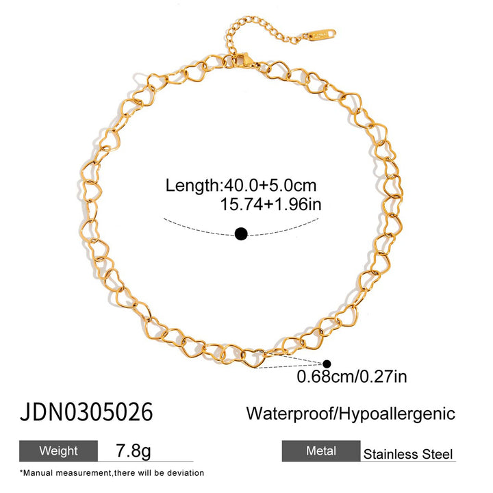 J&D Classic 18K Gold Stainless Steel Simple Minimalist Wave Twisted Chain Paper Clip Hollow Heart Chain Paper Link Necklace