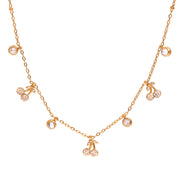 J&D 18K Gold Plated Stainless Steel Jewelry Cute Rhinestone Cherry Round Zircon Chain Necklace