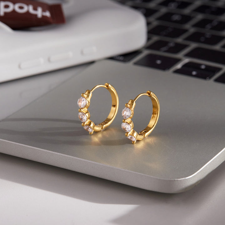 J&D Delicate CZ Hoop Earring 18K Gold Plated Stainless Steel Classic White Round Oval Zirconia Hoop Earrings