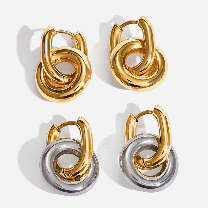 J&D Modern Minimalist Two-Tone Oval Earrings 18K Gold Stainless Steel Geometric Stackable Dainty Jewelry for Women