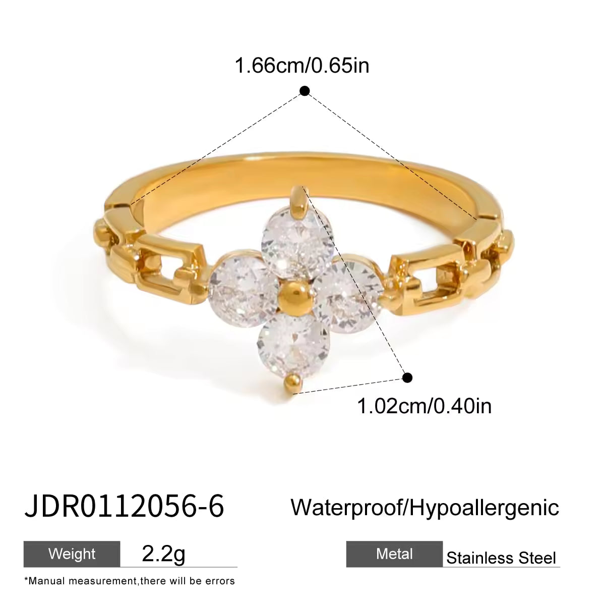Modern Luxury 18K Gold Stainless Steel Lucky Leaf Clover Zircon Watch Rings for Women