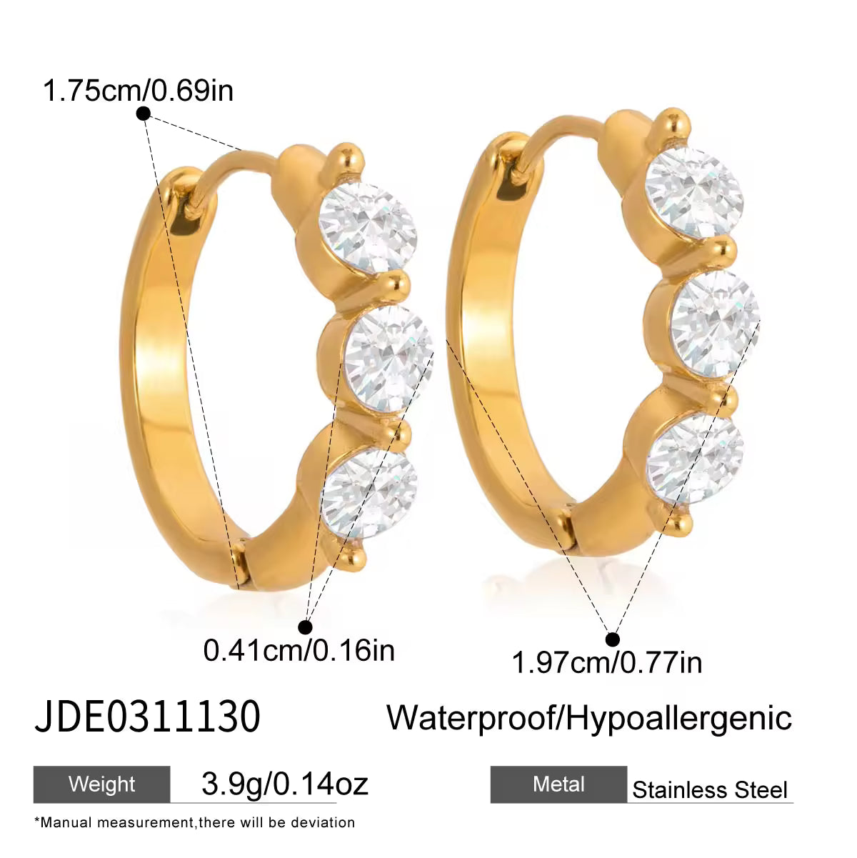 Delicate CZ Hoop Earring 18K Gold Plated Stainless Steel Classic White Round Oval Zirconia Hoop Earrings