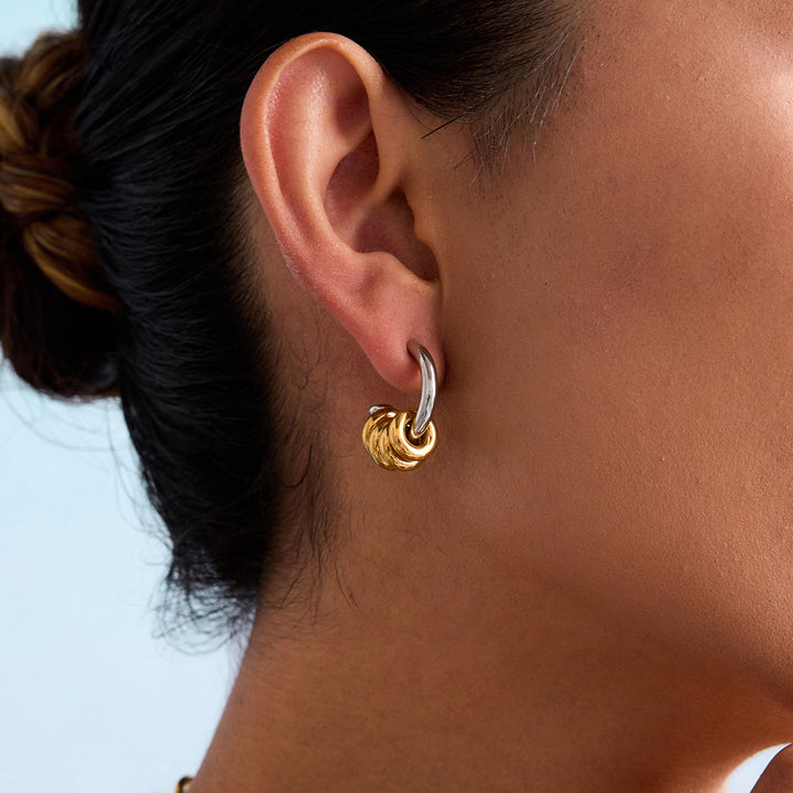 J&D New Arrivals Minimalist Two-Tone Earring Hoop Ring Dangle Earring Fashion C Shape Stud Earring