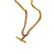 New 18K Figaro Cuban Chain T-bar Pendant Necklace Stainless Steel T-bar Pendant Necklace for Women