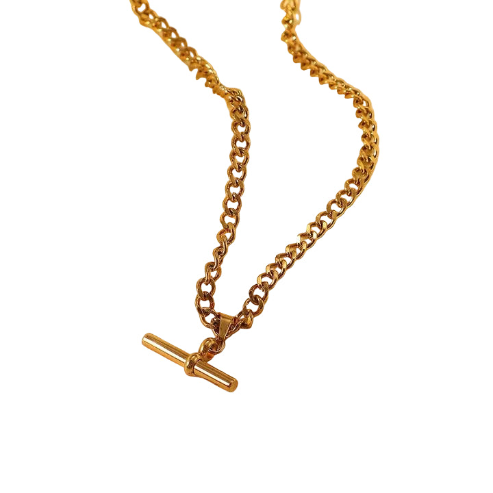 New 18K Figaro Cuban Chain T-bar Pendant Necklace Stainless Steel T-bar Pendant Necklace for Women