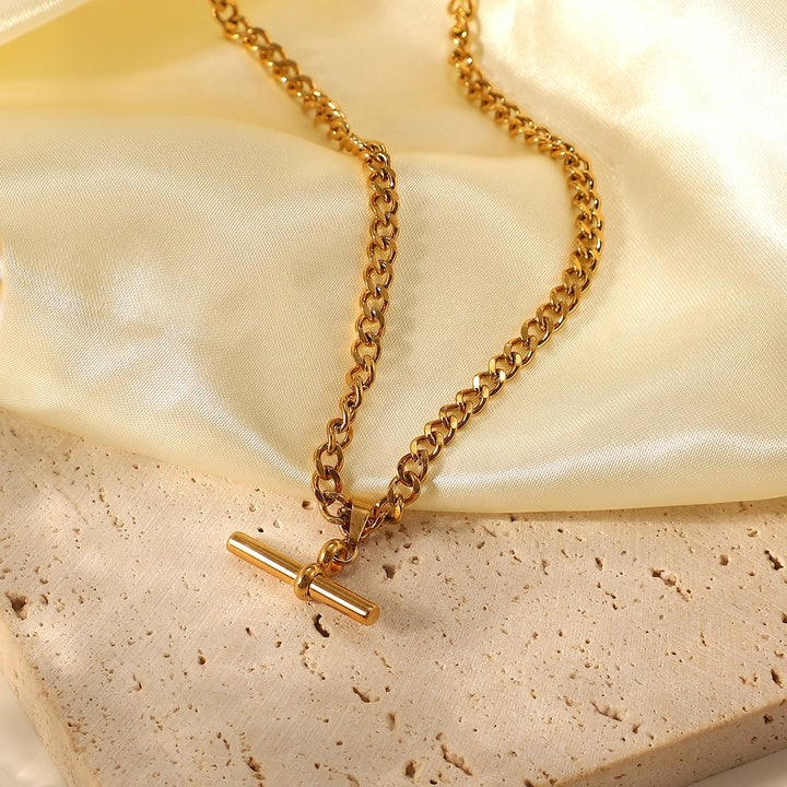 Waterproof 18K Gold T-bar Pendant Necklace Gift Stainless Steel T-bar Pendant Necklace for Party