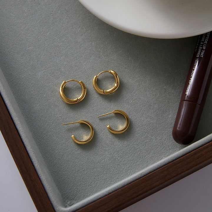 J&D Minimalist 18K Gold Plated Stainless Steel Hoop Earring Irregular Jewelry Earring