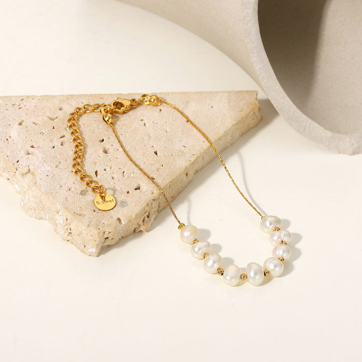 Manufacturer Natural Pearl Charm Bracelet Stainless Steel 18K Gold Tarnish Free Jewelry Beads Bracelet for Girl