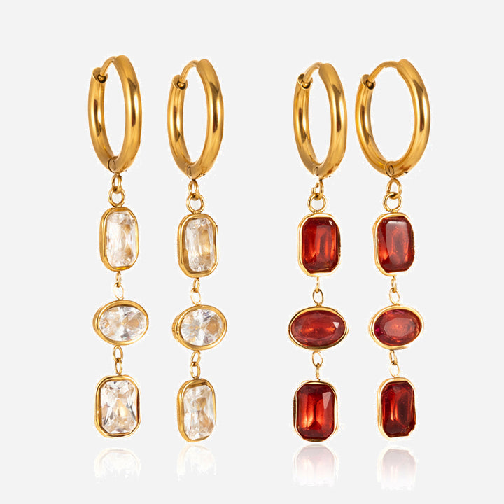 J&D Women's Red Zirconia Tassel Earrings - 18K Gold Plated Geometric Drop Earrings
