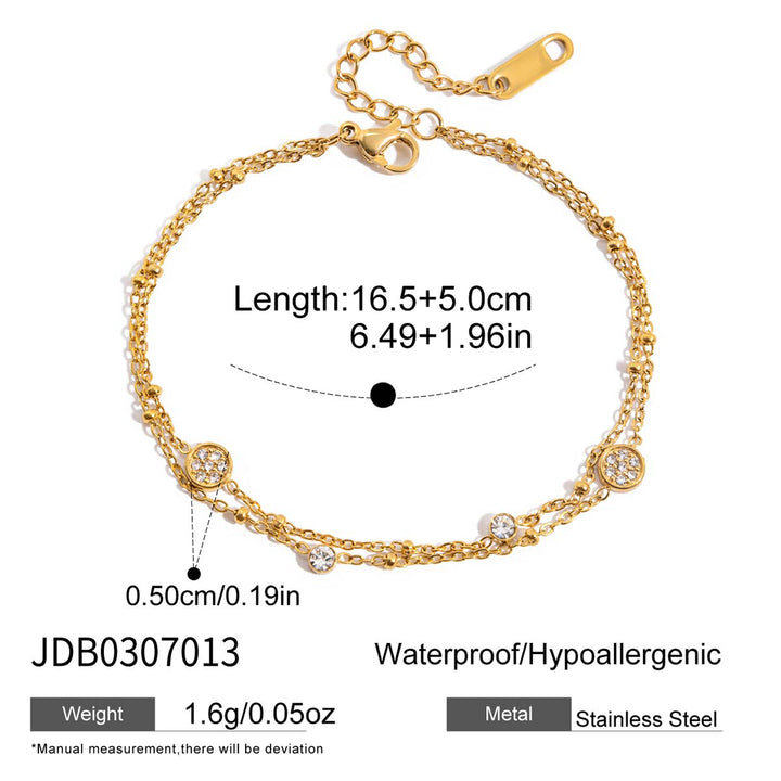 J&D Elegant Graceful Double Layer Heart Bracelet 18k Gold Stainless Steel Double Layer Rhinestone Turquoise Bead Chain Bracelet