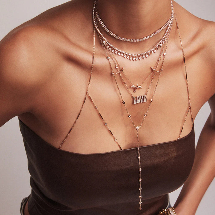 J&D Jewelry Dainty 18K PVD Gold Plated Stainless Steel Cubic Zirconia Long Y Shape Chain Necklace