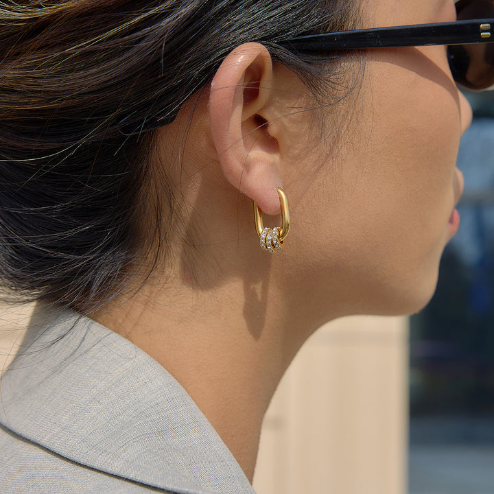 J&D 18K Gold Plated Stainless Steel U Shape Rhinestone Hoop Earrings Women Hypoallergenic Waterproof Classic Elegant Jewelry