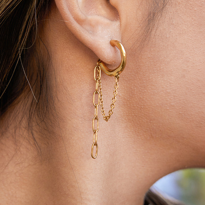 J&D Elegant CZ Tassel Earring 18K Gold Plated Stainless Steel Dainty CZ Double Loop Zirconia Tassel Earrings