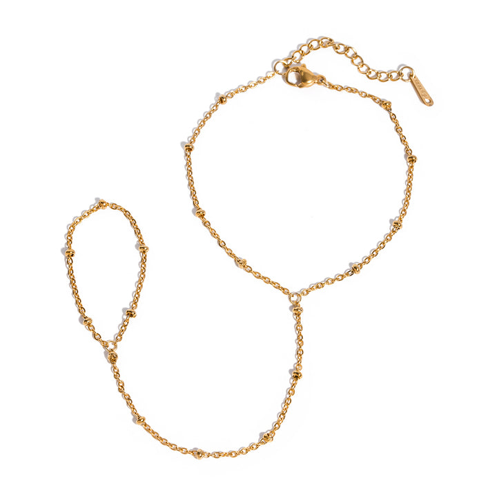 J&D 18K Gold Plated Stainless Steel Bracelets Holiday Classic Rice Bead Hand Chain Finger Bracelet