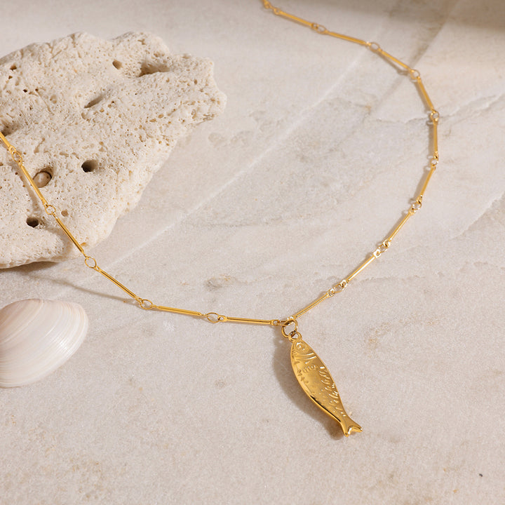 J&D Ocean Fish Summer Beach Waterproof 18K Real Gold Plated Stainless Steel Pendant Necklace