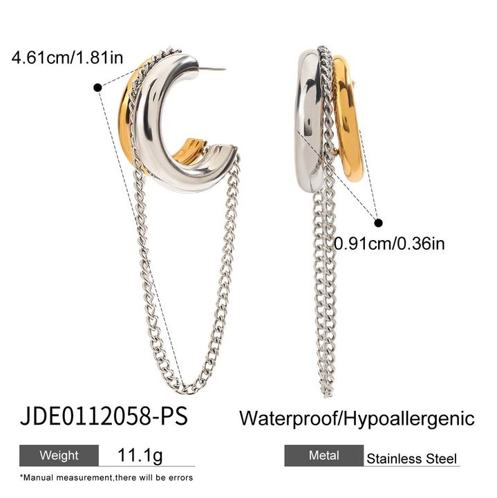 J&D Modern Minimalist Chain Jewelry 18K Gold Plated Two Tone Stainless Steel Earring Tassel Earrings