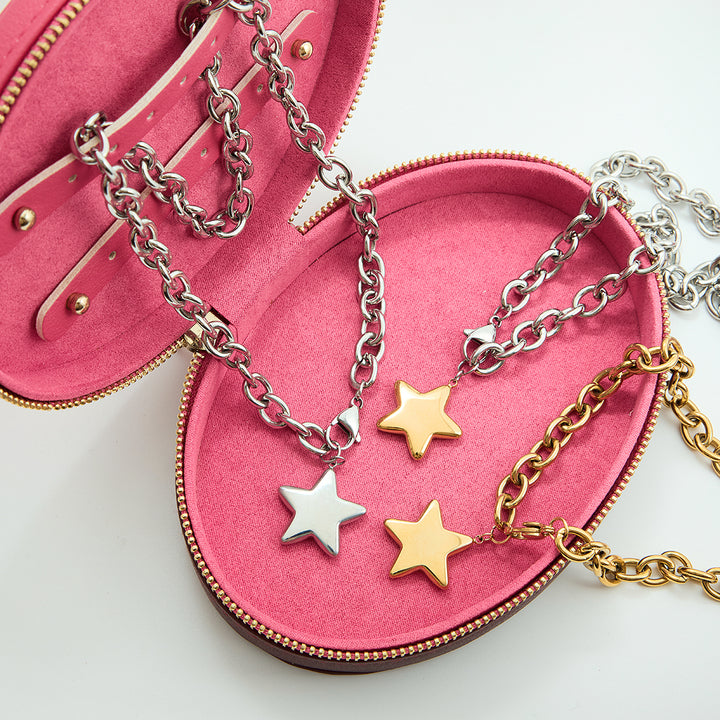 J&D Trendy Fashion Star Necklace 18k Gold Plated Stainless Steel Classic Polished Star Pendant Necklace