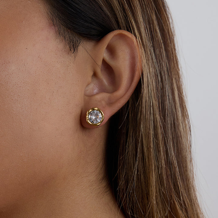 J&D Cute and Romanic Style Stainless Steel Classic Round White Zircon Stud Earring