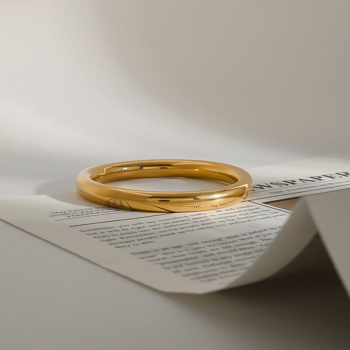 J&D 18K Gold Plated Stainless Steel Simple Plain Round Bracelet High End Lady Style Fashion Bangle