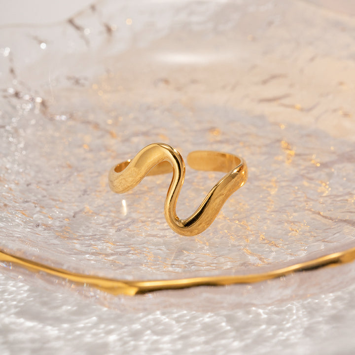 Daily Simple Minimalist Stainless Steel Opening Ring 18K Gold Plated Irregular Curved Rings for Women's Wedding and Party