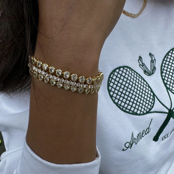 J&D 18K Gold Women's Tennis Bracelet Vintage Stainless Steel Zircon Fashion Jewelry for Anniversaries Bustling Simple Style
