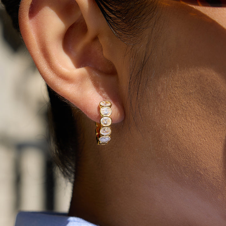 J&D Delicate CZ Hoop Earring 18K Gold Plated Stainless Steel Classic White Round Oval Zirconia Hoop Earrings