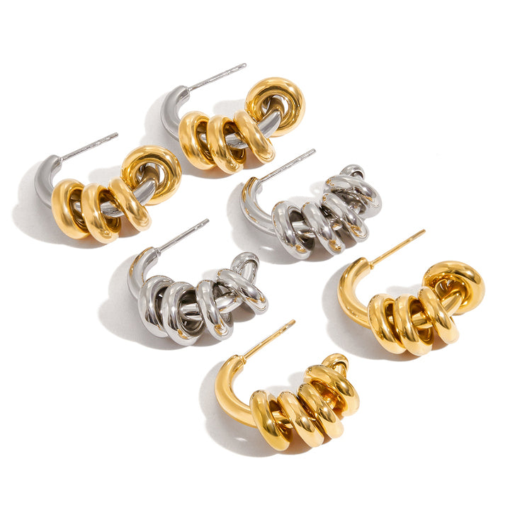 J&D Stylish Minimalist Stainless Steel Earring Fashion Classic Moveable Multi Rings Hoop Earrings