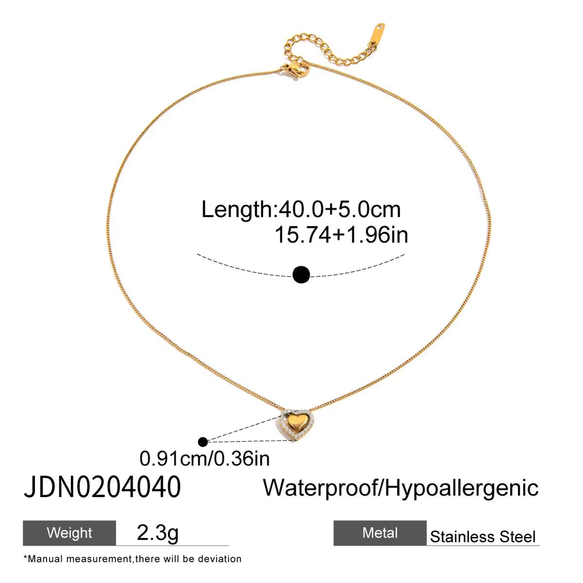 18K PVD Gold Plate Stainless Steel Necklace Romantic White Zircon Hollow Heart Pendant Necklace