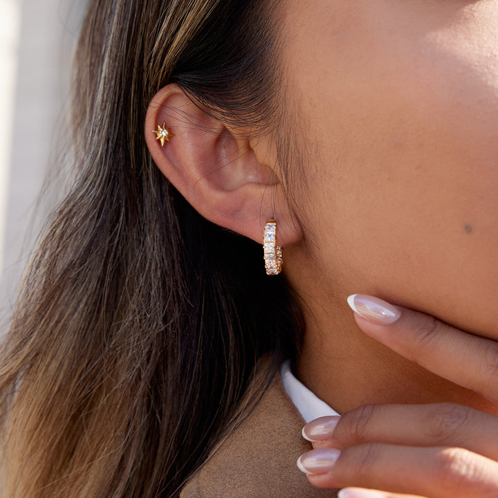 J&D Classic CZ Hoop Earring 18K Gold Stainless Steel Trendy White Cubic Zirconia Inlay Earrings