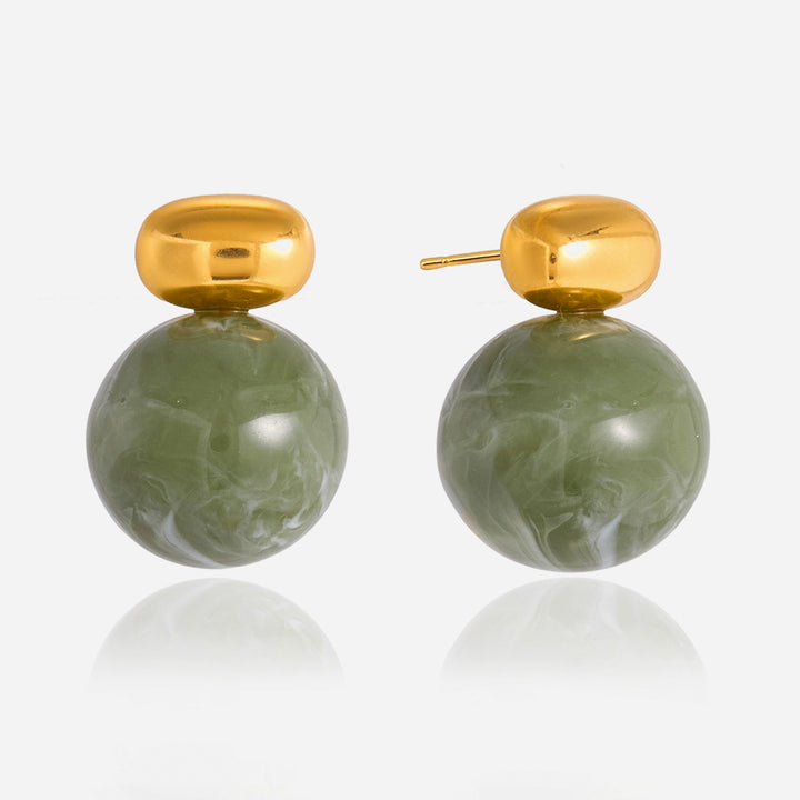 J&D Green Resin Marble Grain Stainless Steel 18K Gold Plated Vintage Statement Stud Earrings Gift for Women Daily Office Wear
