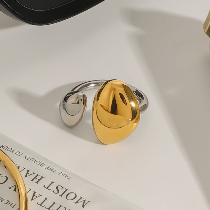 J&D Design Two-tones Ring 18K PVD Gold Plated Stainless Steel Ring Two Tone Colorblock Cross Asymmetric Open Ring