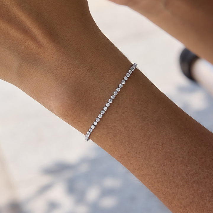 J&D Jewelry Stainless Steel Bracelet Tarnish Free Waterproof 2mm Zirconia Tennis Bracelet for Women Jewelry