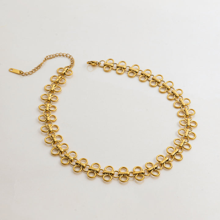 J&D Women Clover Necklace 18K PVD Gold Plated Filigree Cutout Adjustable Vintage Jewelry Choker Necklace Minimalist Gift