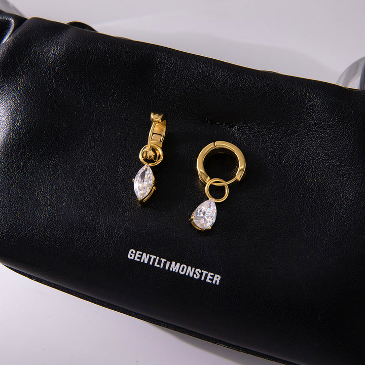 J&D Classic Zircon Earring 18k Gold Plated Stainless Steel White Water Drop Zirconia Horse Eye Zircon Earring
