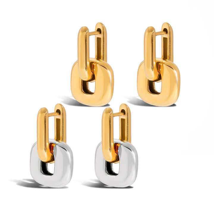 J&D Modern Minimalist Two-Tone Oval Earrings 18K Gold Stainless Steel Geometric Stackable Dainty Jewelry for Women