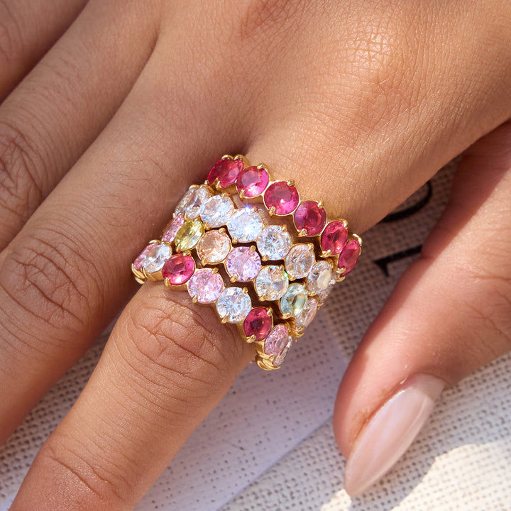 J&D Trendy Elegant CZ Ring 18k Gold Plated Stainless Steel White Cubic Zirconia Ring Square Round Oval Heart Shaped Zircon Ring