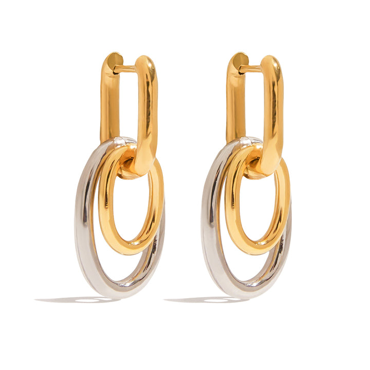 J&D Minimalist Two Tone Two Hoop Ring Dangle Earring for Women Stainless Steel Jewelry Fashion
