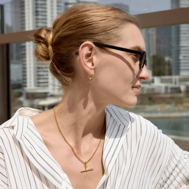 J&D Original Design Classic Inspire T Bar Pendant 18K Gold Stainless Steel Silver Square Cubic Zircon T Bar Cross Chain Necklace
