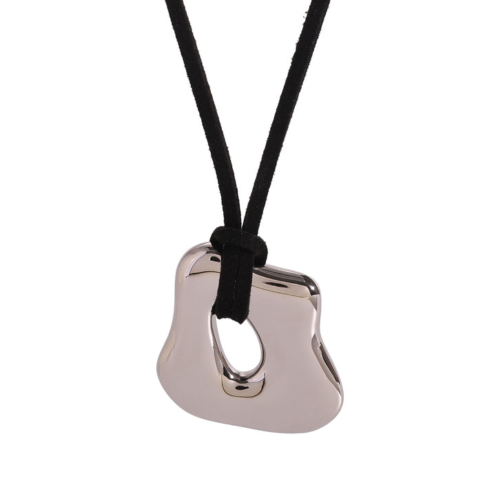 J&D 18k Stainless Steel Irregular Liquid Gloss Hollow Pendant Brown Velvet Necklace Unique Fashion 120cm