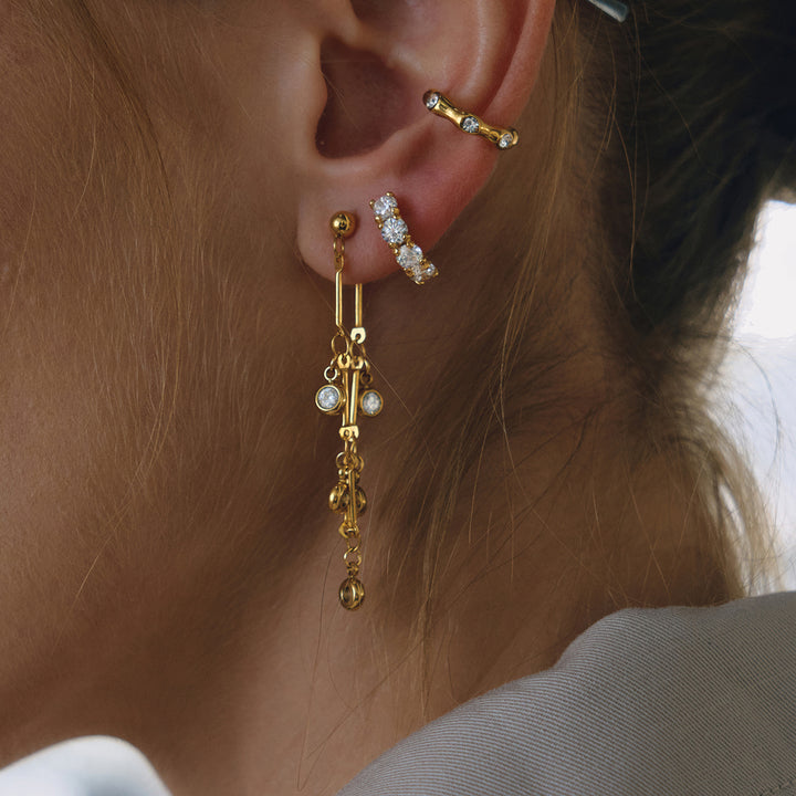 J&D Elegant Graceful Zircon Tassel Earrings 18K Gold Stainless Steel Classic Zircon Chain Tassel Earrings