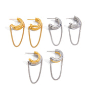 J&D Classic Minimalist Stainless Steel Earring Fashion Stylish Gold Two Tone Tassel Line Hoop Earrings
