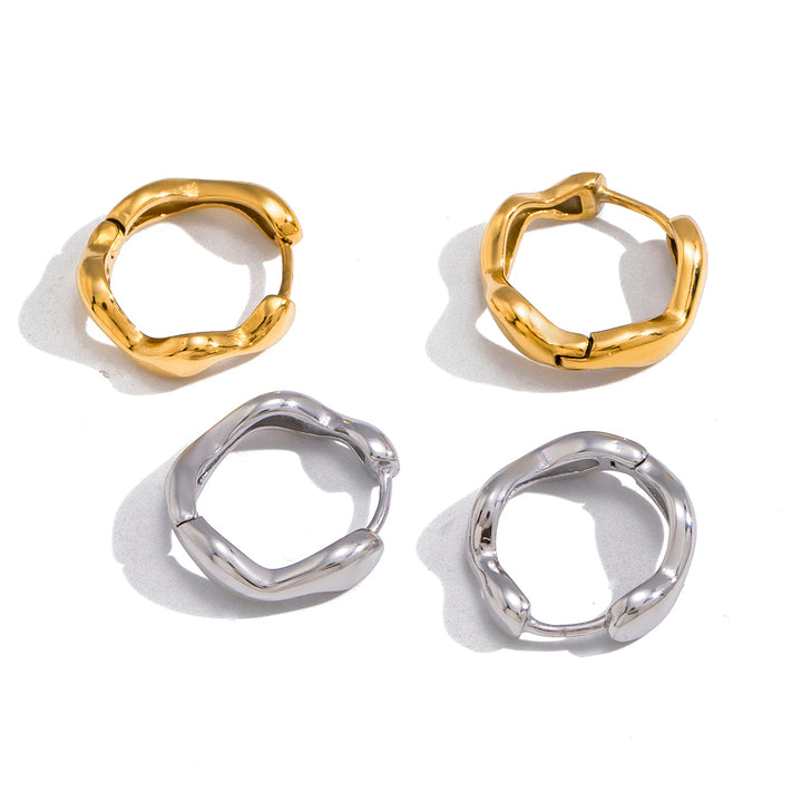 JD Stainless Steel Wavy Hoop Earrings Polished Fluid Motion Hoop Tarnish Free Lightweight Hypoallergenic Jewelry