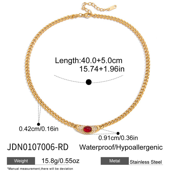 J&D Vintage Autumn Winter 18K PVD Gold Plating Waterproof Jewelry Stainless Steel White Pave Green Red Necklace
