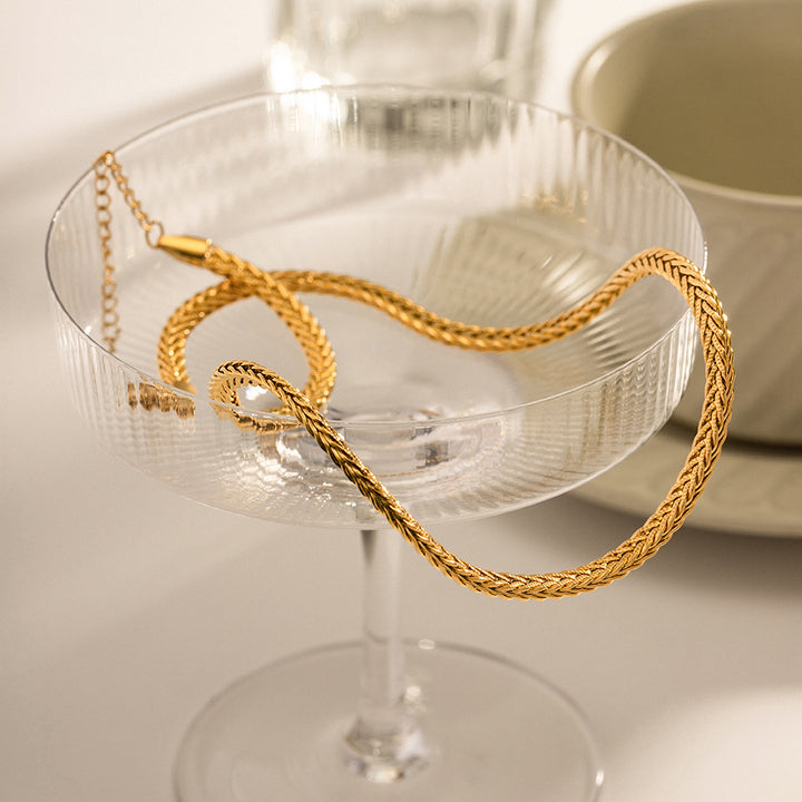 18K Gold Plated Stainless Steel Thick Bracelet Jewelry Set Minimalist 4.4mm Wide Waterproof Choker Necklace Set
