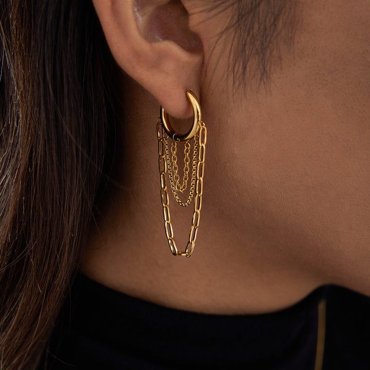 J&D Autumn Collection Tassel Earring 18K Gold Plated Stainless Steel Tassel Earring Trendy 3 Layers Chain Tassel Earrings
