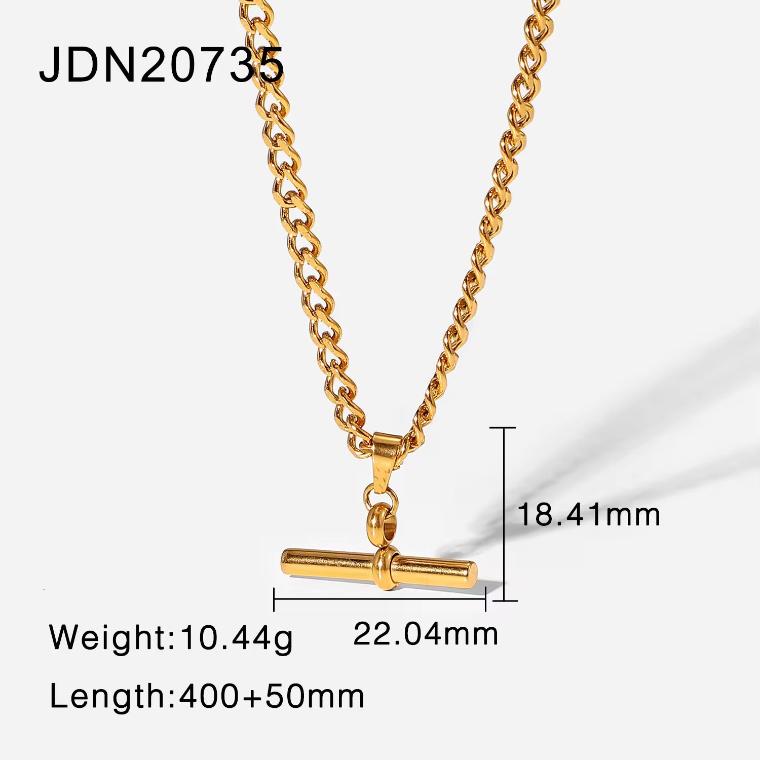 New 18K Figaro Cuban Chain T-bar Pendant Necklace Stainless Steel T-bar Pendant Necklace for Women