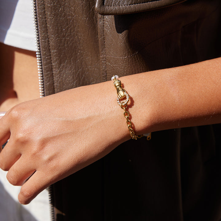 JD Sentimental Friendship Hand Bracelet for Women 18K Gold Plated with White CZ and Freshwater Pearls Emotional Healing Jewelry
