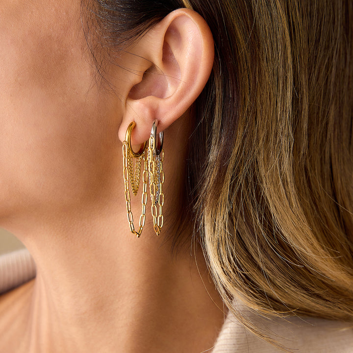 J&D Autumn Collection Tassel Earring 18K Gold Plated Stainless Steel Tassel Earring Trendy 3 Layers Chain Tassel Earrings