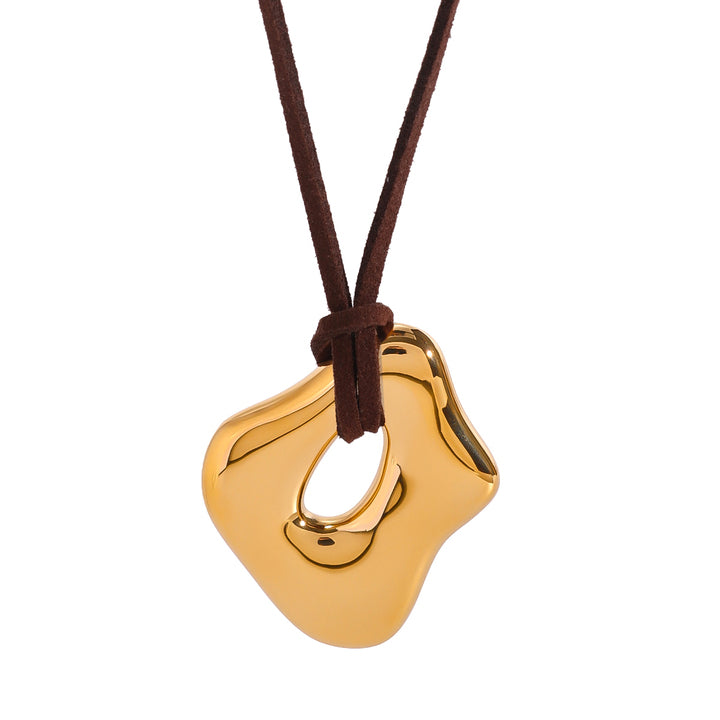 J&D 18k Stainless Steel Irregular Liquid Gloss Hollow Pendant Brown Velvet Necklace Unique Fashion 120cm